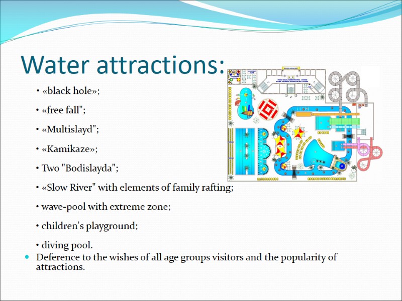 Water attractions:      • «black hole»;  • «free fall